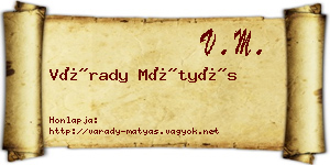 Várady Mátyás névjegykártya